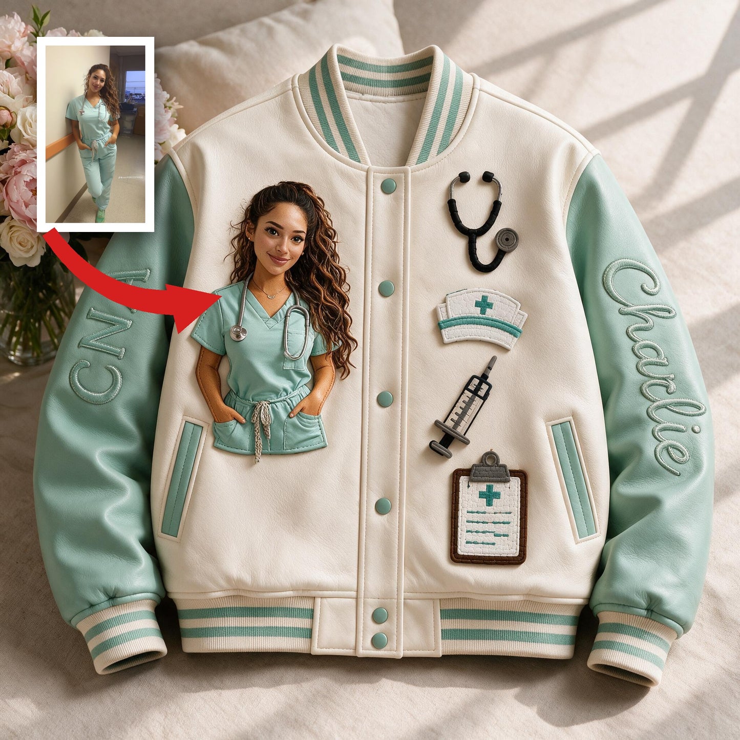 Personalized Embroidered Latina CNA Nurse Varsity Jacket, Thoughtful Appreciation Gift for Healthcare Nursing Staff