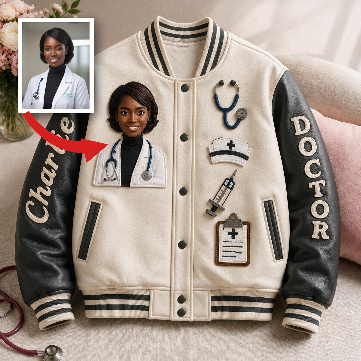 Personalized Doctor Varsity Jacket - Unique Appreciation Gift For Latina Woman, Medical Professionals, Graduation Casual Outerwear