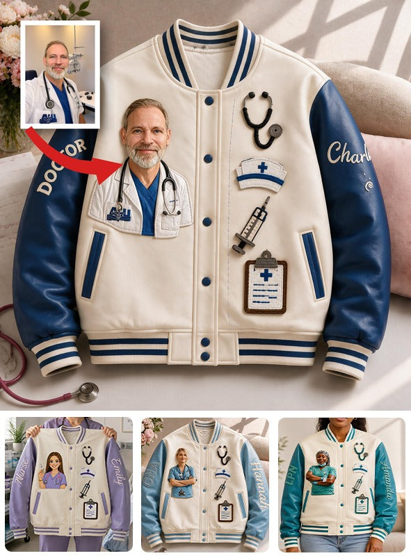 Custom Personalized Older Doctor Varsity Jacket | Thoughtful Appreciation Gift For Medical Professionals Birthday Graduation Casual Outerwear