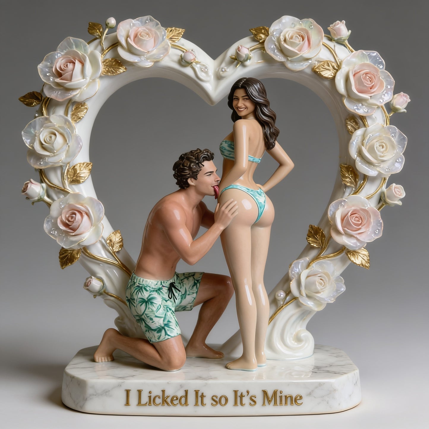 I Licked It So It's Mine Cheeky Romantic Latina Couple Heart Shaped Acrylic Plaque, Funny Anniversary Gift for Partner Desk Home Decor