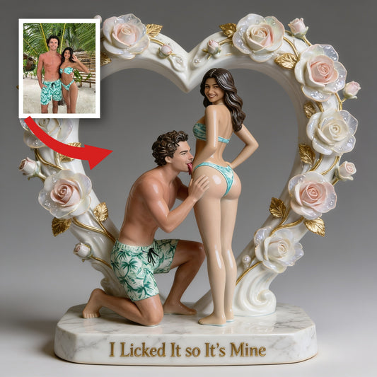 I Licked It So It's Mine Cheeky Romantic Latina Couple Heart Shaped Acrylic Plaque, Funny Anniversary Gift for Partner Desk Home Decor