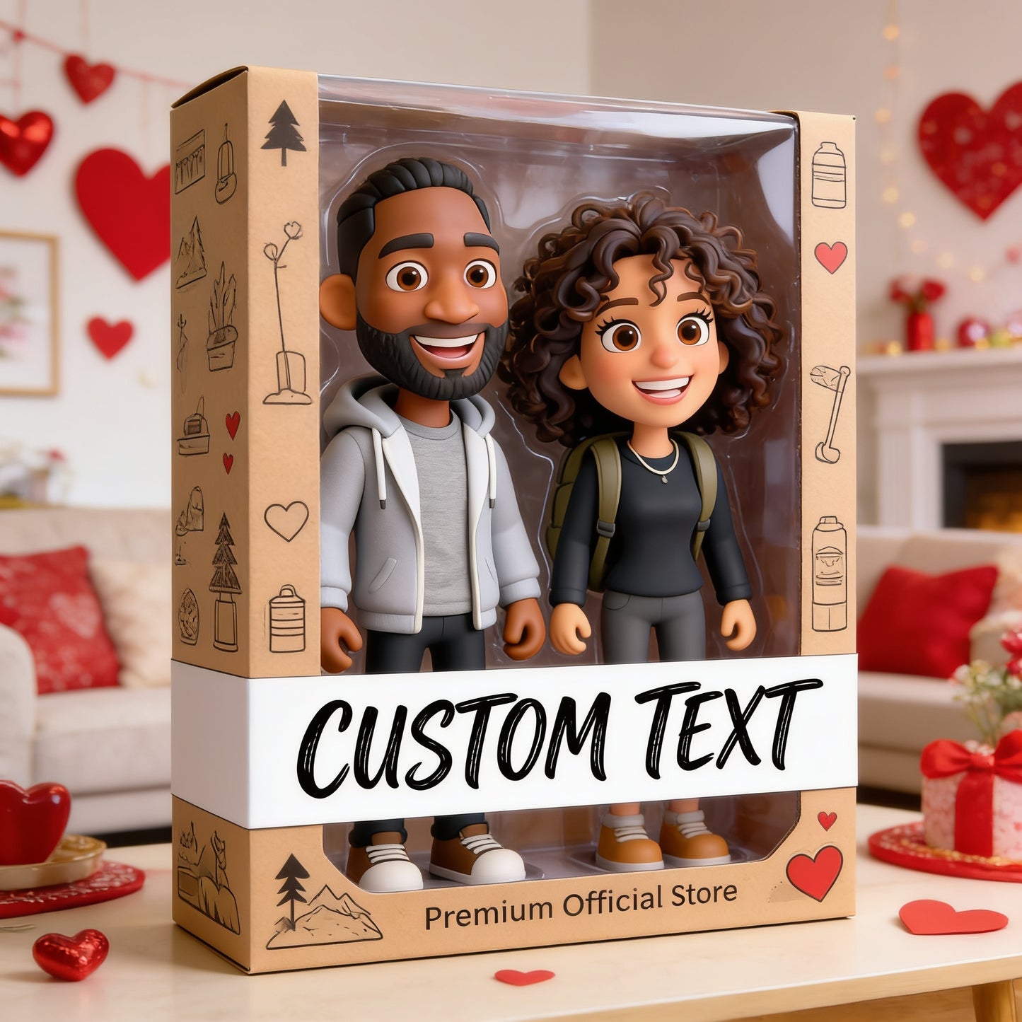 Personalized Chibi Black Couple I Love You Custom Shaped Acrylic Plaque, Romantic Valentine's Anniversary Gift for Partner Desk Home Decor