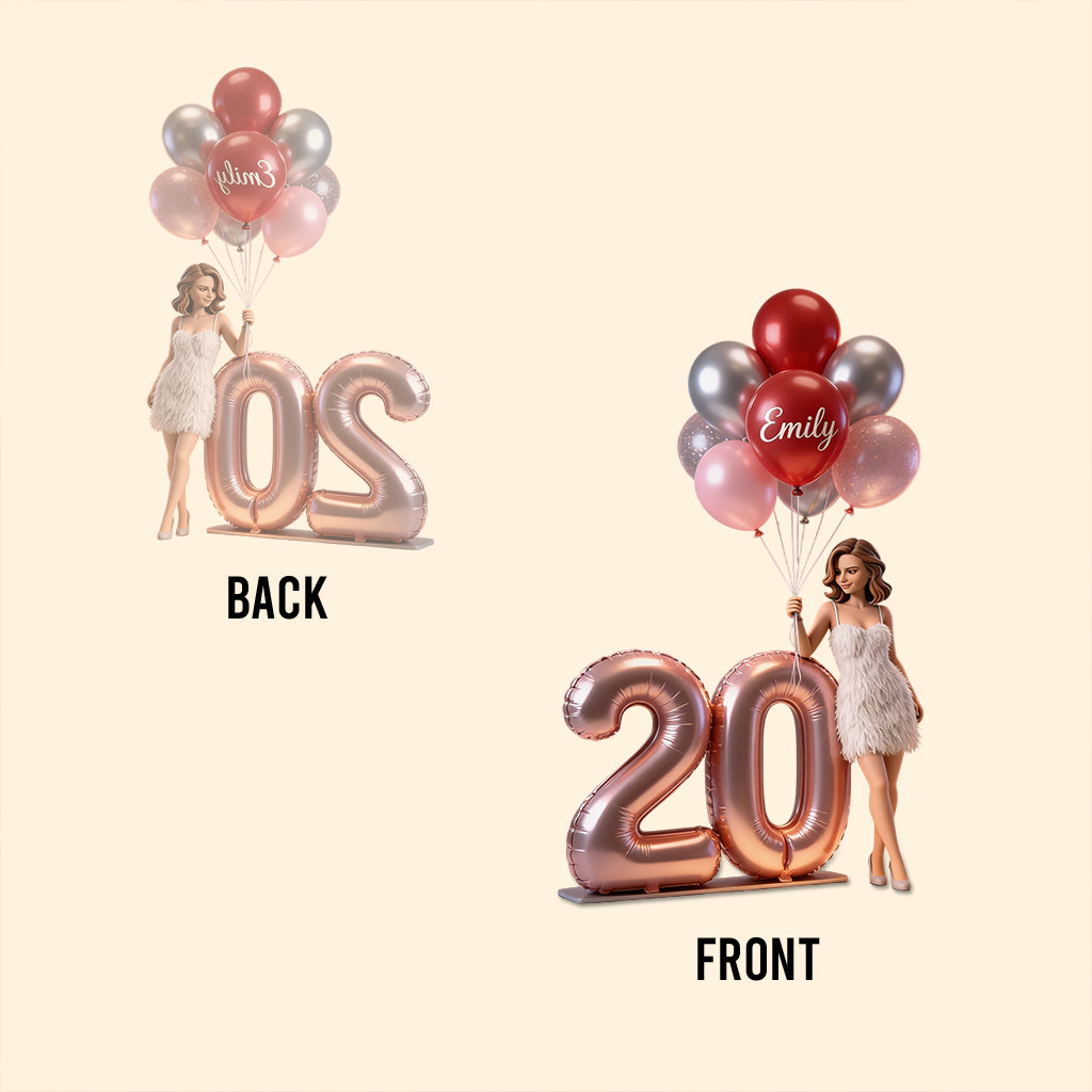 Custom Personalized Birthday Acrylic Plaque - Elegant Adult Black Woman Portrait with Balloons & Custom Age Number, Unique Gift for Her