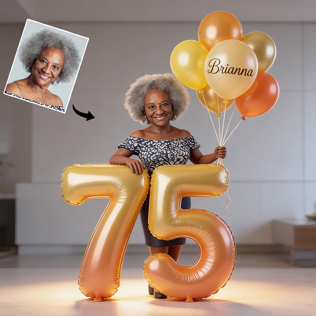 Personalized Birthday Custom Shaped Acrylic Plaque, Curly Red Hair Adult Latina Woman with Balloons & Custom Age Number, Unique Milestone Gift