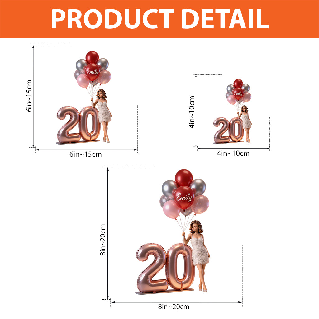 Custom Personalized Birthday Acrylic Plaque - Elegant Adult Black Woman Portrait with Balloons & Custom Age Number, Unique Gift for Her