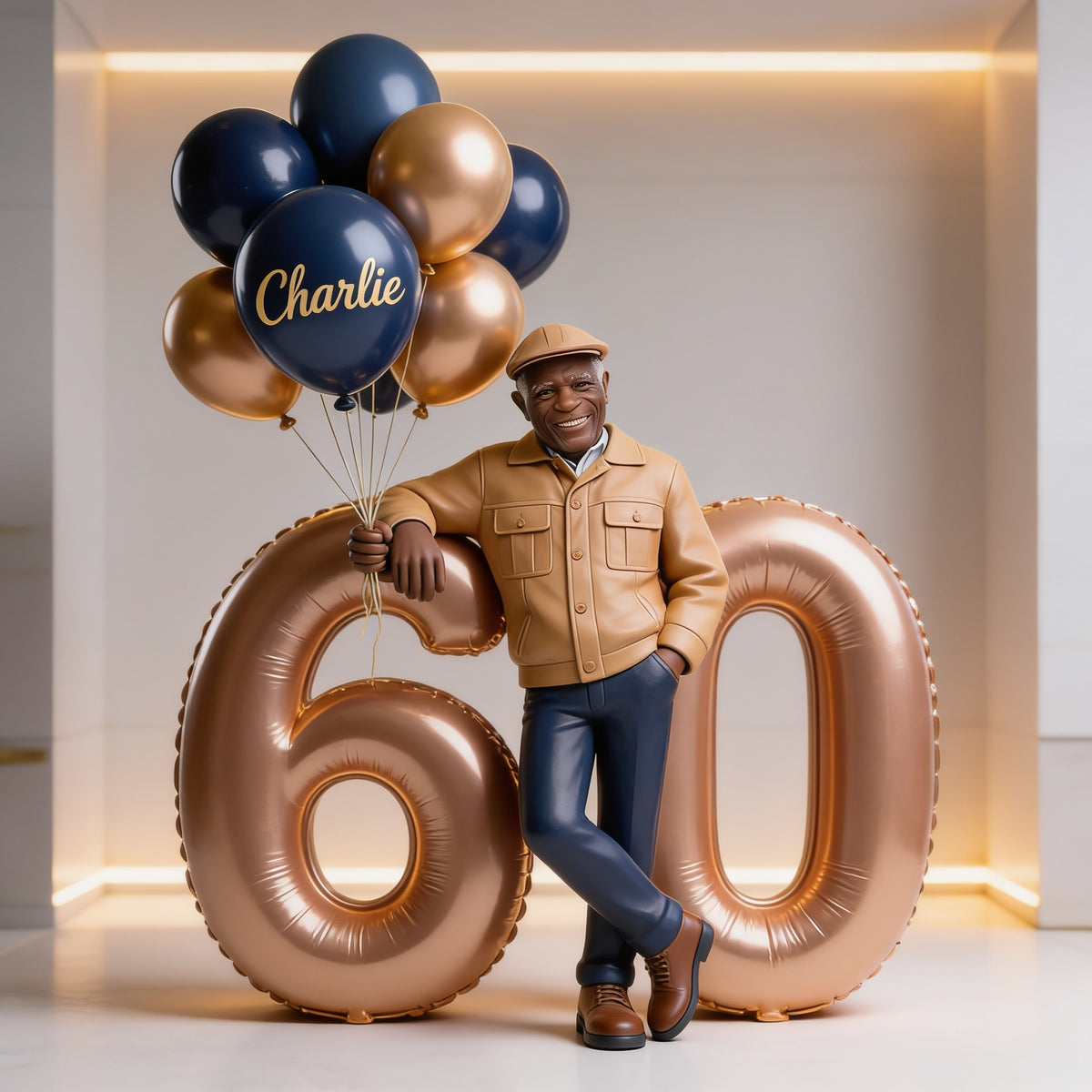 Personalized Custom Photo 60th Birthday Acrylic Plaque - Smiling Older Black Man Balloon Milestone Keepsake Gift