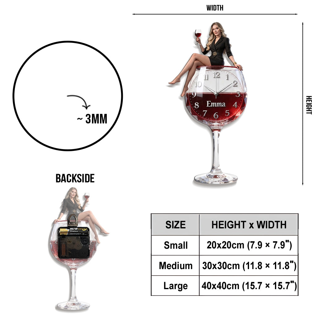 Personalized Wine Glass Shaped Acrylic Wall Clock, Elegant Latina Woman Wine Lover Themed Unique Home Decor Gift