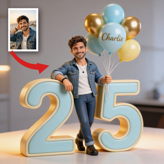 Personalisierte Smiling Adult Man Meilenstein Geburtstag Ballon Acrylplakette, Einzigartiges Geschenk für ihn