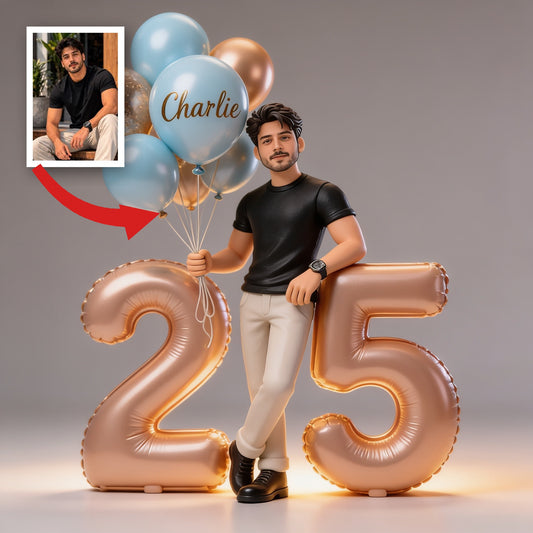 Personalisierte Geburtstagsballons für Erwachsene Latina & Acrylplakette in Zahlenform, Einzigartiges Geschenk für ihn