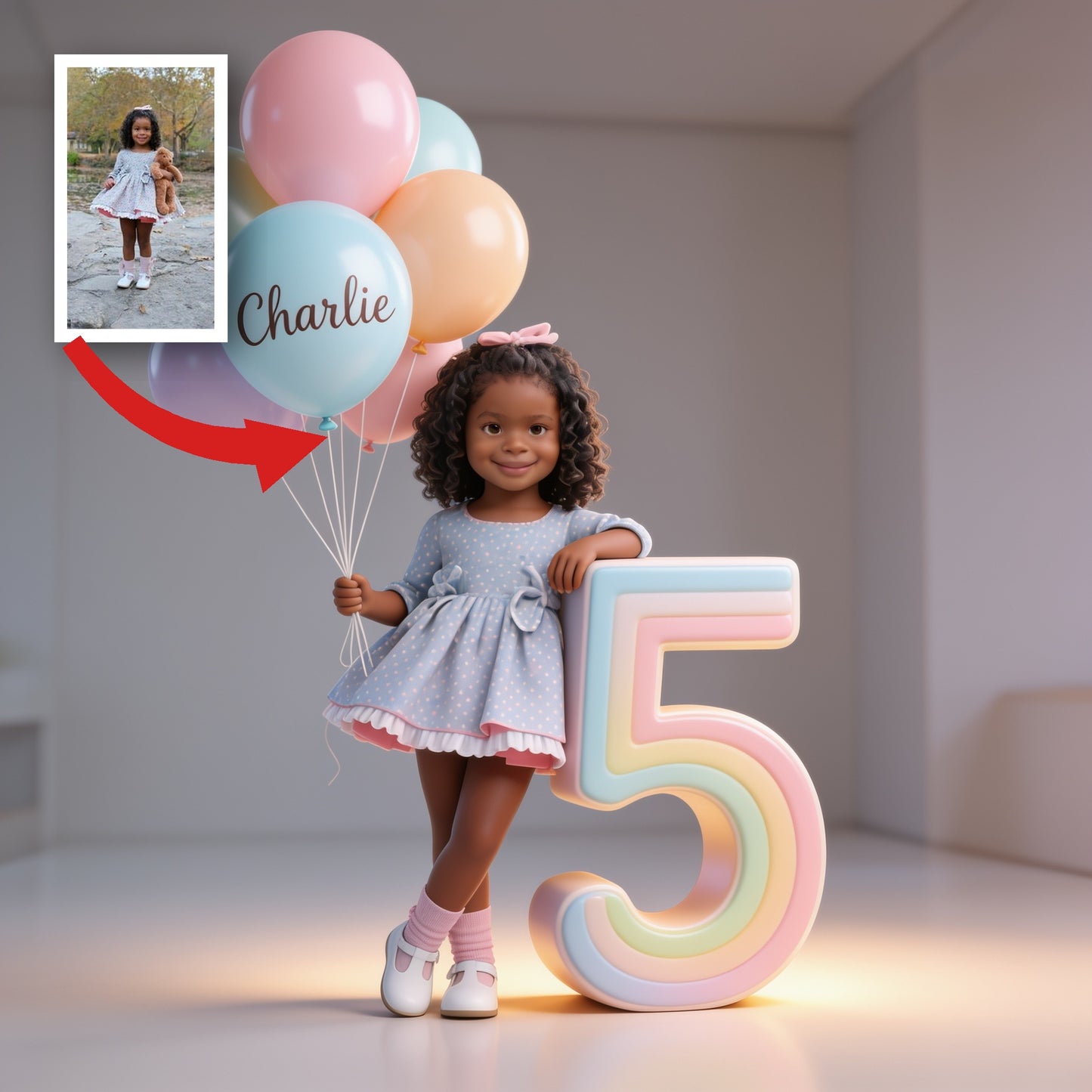 Personalized Kids Birthday Custom Shaped Acrylic Plaque, Little Black Girl Portrait with Balloons Milestone Birthday Keepsake Gift