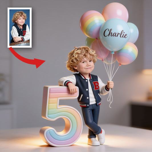 Personalisierte Little Latina Junge Geburtstag Acrylplakette, individuelles Kinderporträt mit Ballons & Meilenstein-Geschenk