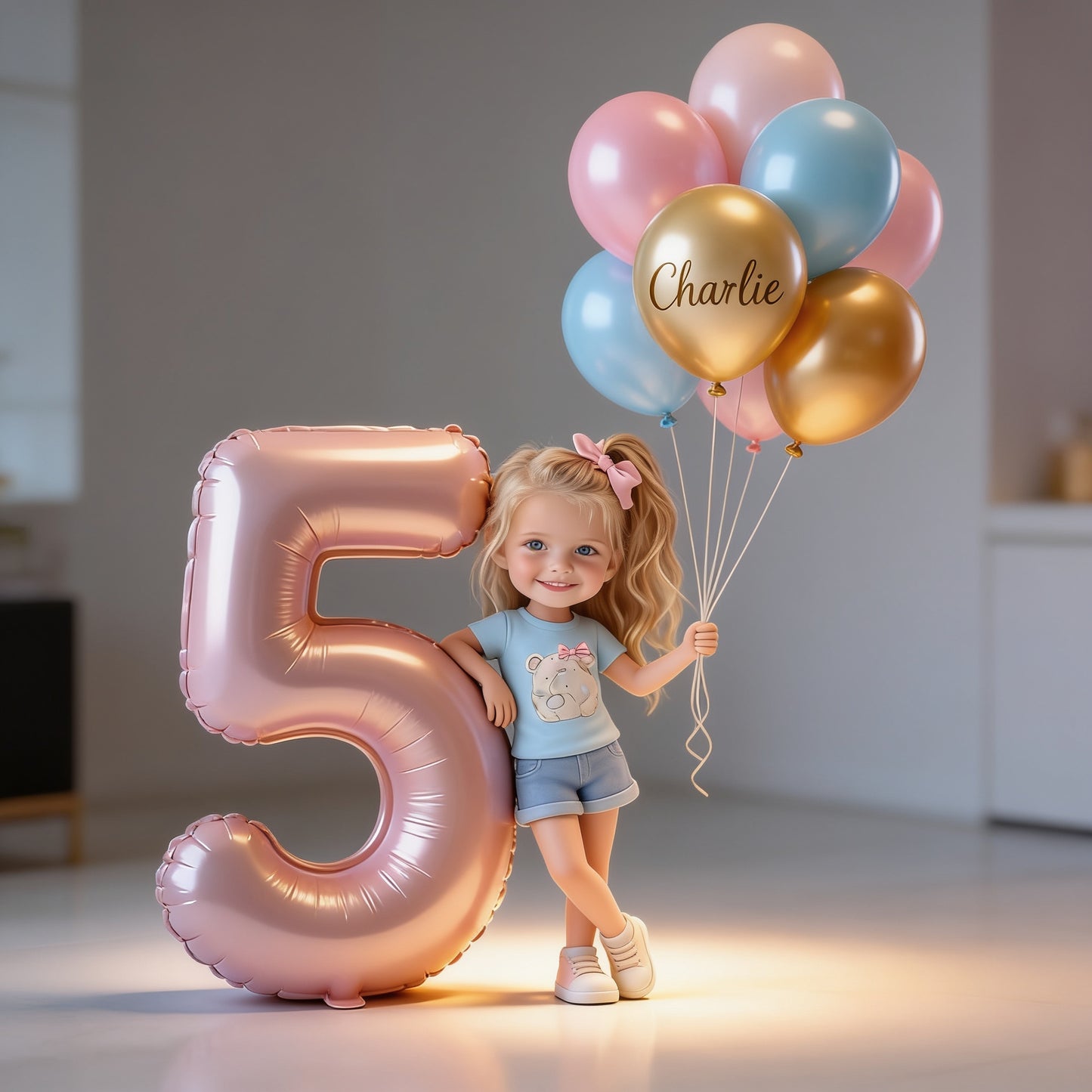 Personalized Kids Birthday Custom Shaped Acrylic Plaque - Cute Little Girl with Balloons & Custom Age Number Keepsake Gift