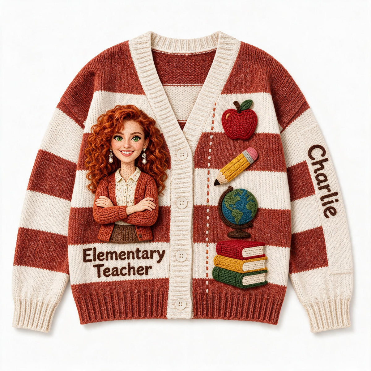 Personalized Female Elementary Teacher Cardigan Sweater, Teacher Appreciation Gift