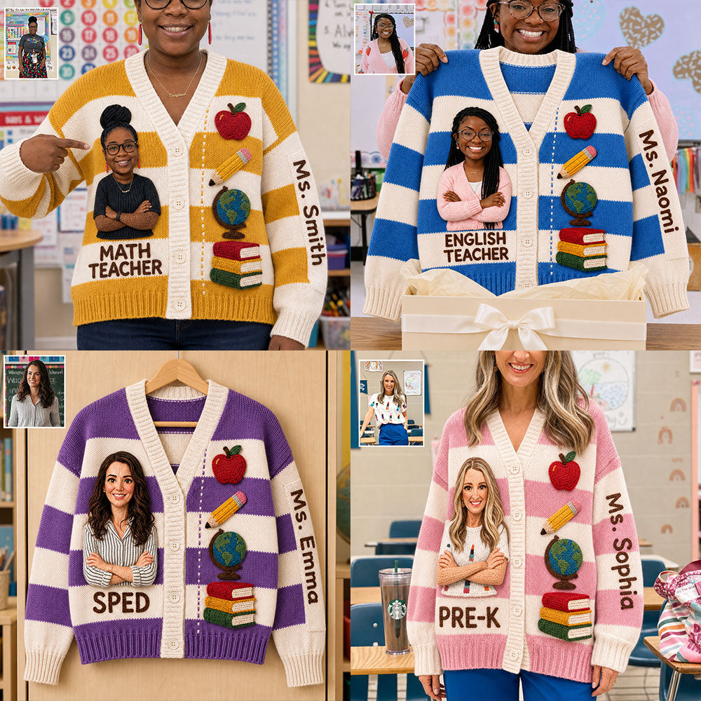 Personalized Female Kindergarten Teacher Cardigan Sweater Teacher Gift
