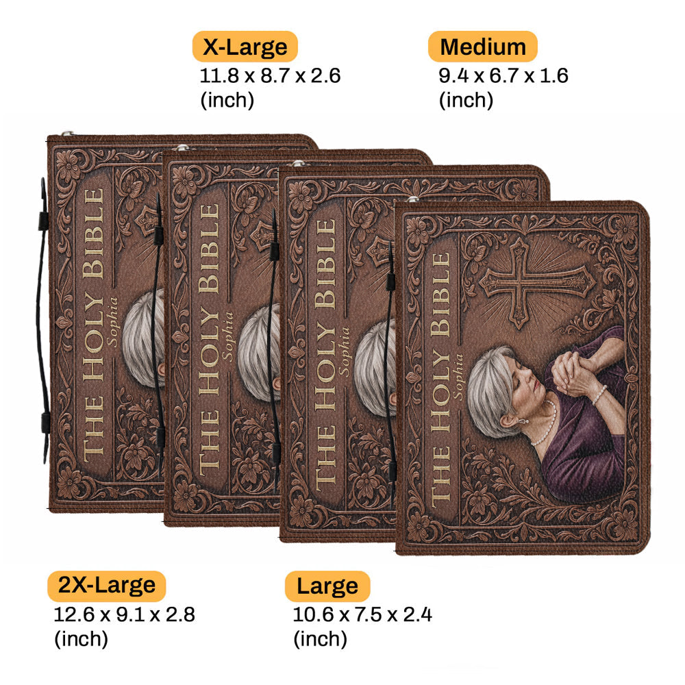 Custom Photo Praying Elderly Woman Leather Bible Cover Bag Christian Gift