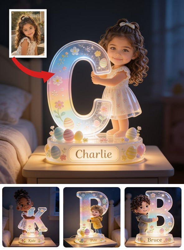 Personalized Easter Young Girl Alphabet Acrylic LED Night Light Latina Kids Gift