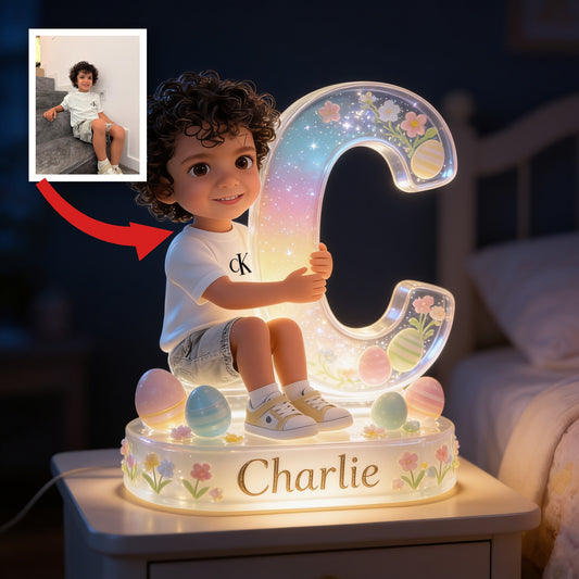 Personalisierte Oster LED Nachtlicht für Jungen mit lockigen Haaren