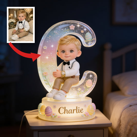 Personalisierte Oster Blonde Junge Acryl LED Nachtlicht Geschenk für Kinderzimmer