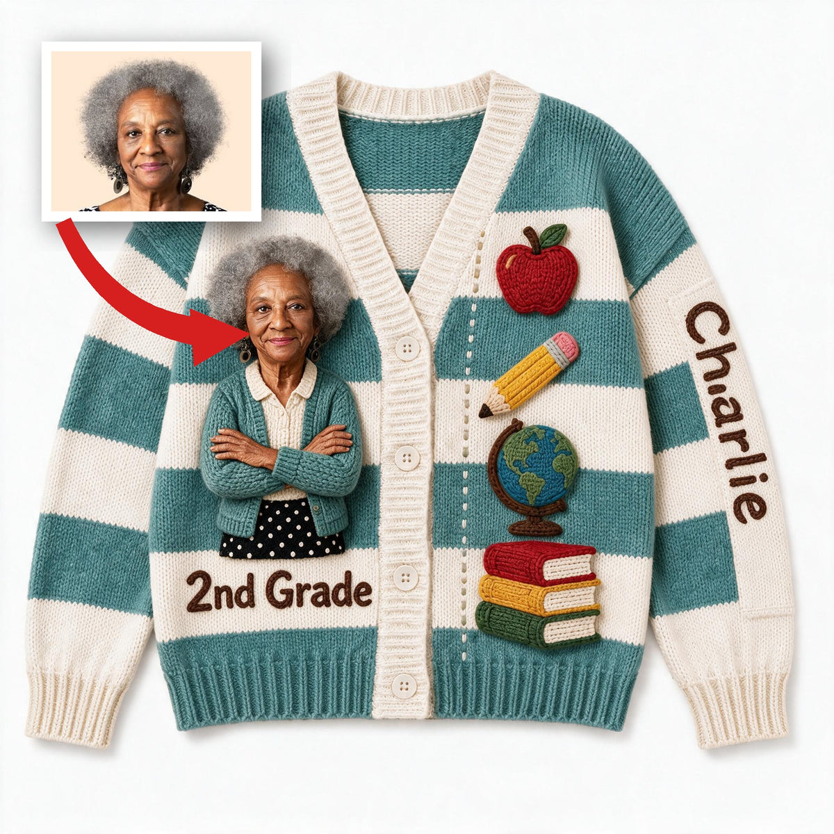 Personalized Older Black Woman Teacher Cardigan Sweater, Custom Teacher Gift