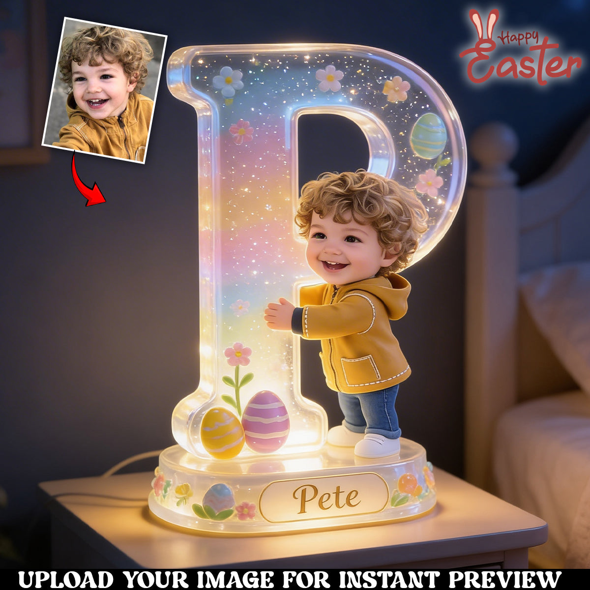 Personalisierte Oster süße Junge Acryl LED Nachtlicht Kinderzimmer Deko Geschenk