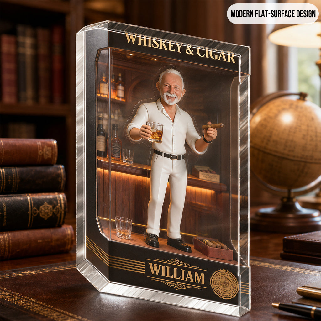 Personalized Elderly Latina Man Whiskey & Cigar Custom Shaped Acrylic Plaque, Bar Gift For Him