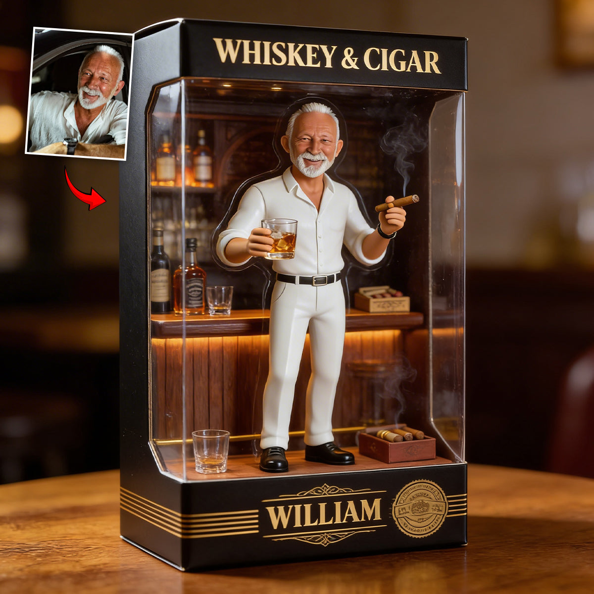 Personalized Whiskey & Cigar Custom Shaped Acrylic Plaque Bar Decor Gift For Men
