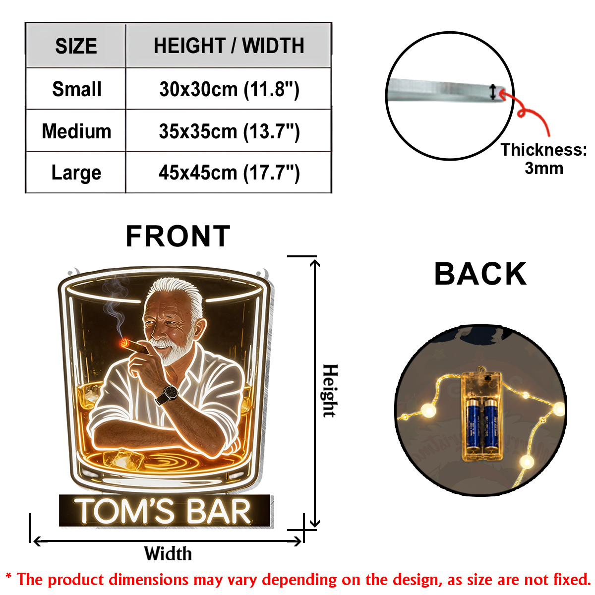 Panneau LED Acrylique Personnalisé pour Homme Élégant en Costume avec Whisky & Cigare