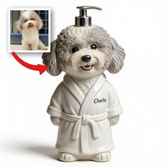 Distributeur de Savon Personnalisé Poodle Grisonnant en Peignoir