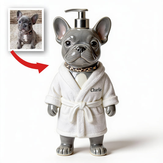 Distributeur de Savon Personnalisé Bulldog Français Gris Décor de Salle de Bain