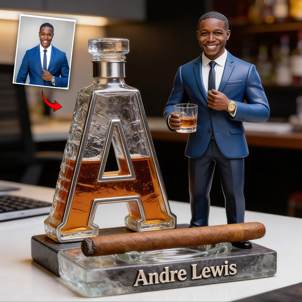 Plaque Acrylique Personnalisée Homme Latino Adulte en Forme de Cigare au Whisky, Cadeau pour Amateur de Whisky