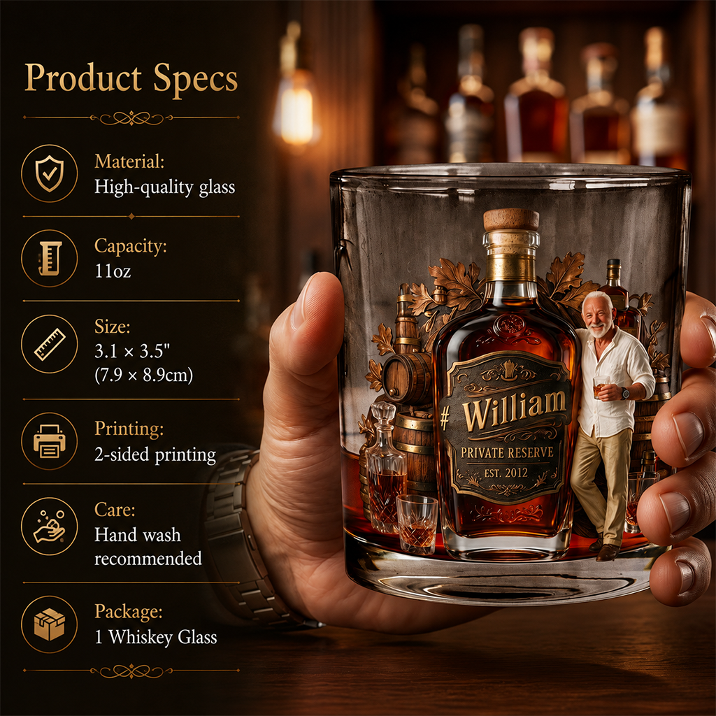 Personalized Older Black Gentleman Whiskey Glass Bourbon Lover Gift