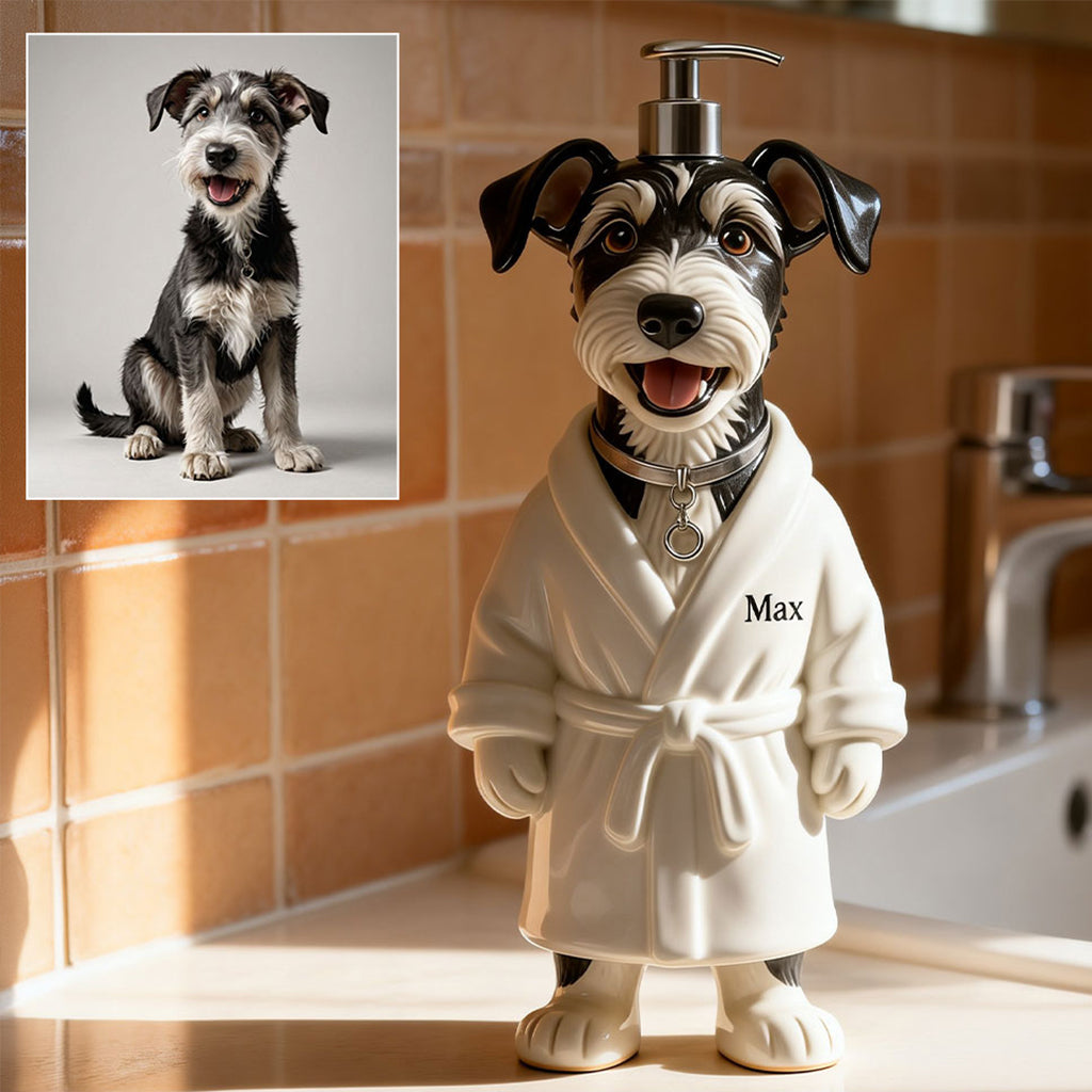Personalized Wrinkled Pug Bathrobe Soap Dispenser Dog Lover Bathroom Gift