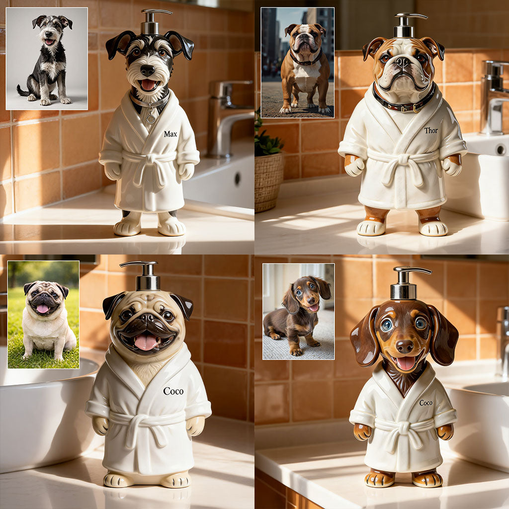 Personalized Curly Gray Poodle Bath Robe Soap Dispenser Bathroom Decor