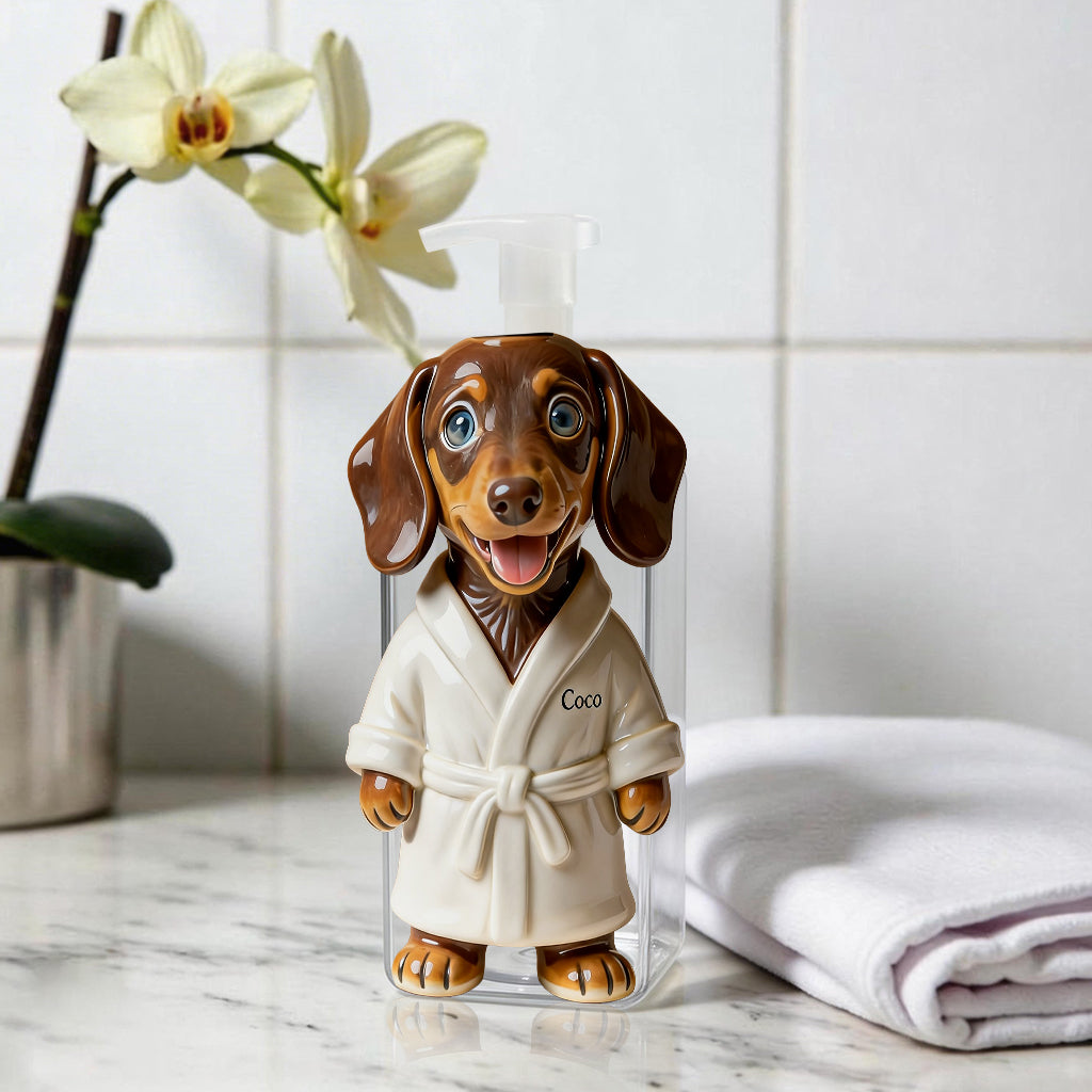 Personalized Curly Gray Poodle Bath Robe Soap Dispenser Bathroom Decor