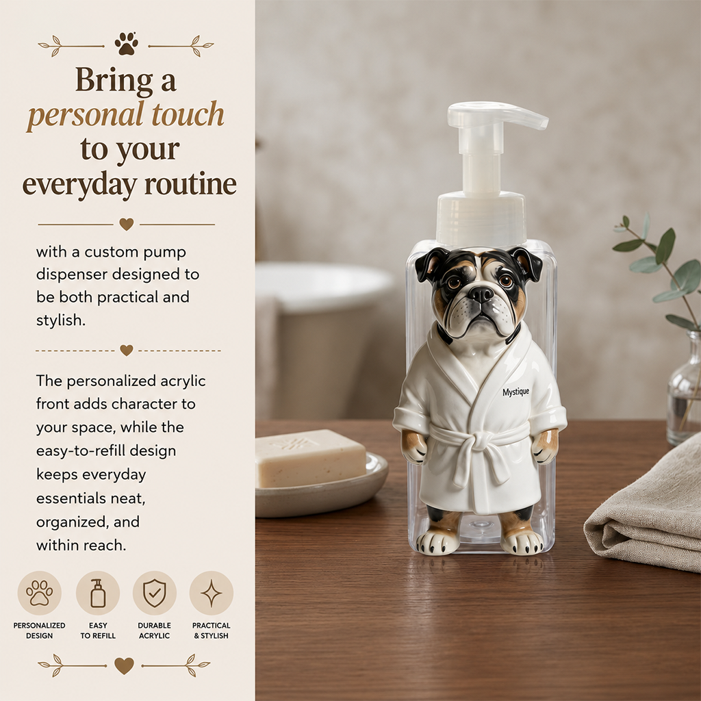 Distributeur de Savon Personnalisé Bulldog Français Gris Décor de Salle de Bain