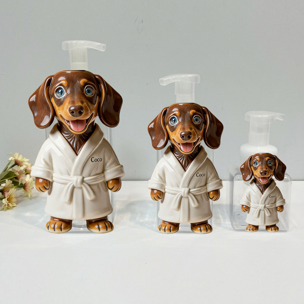 Personalized Black and Tan Dachshund Bathrobe Soap Dispenser Dog Lover Gift