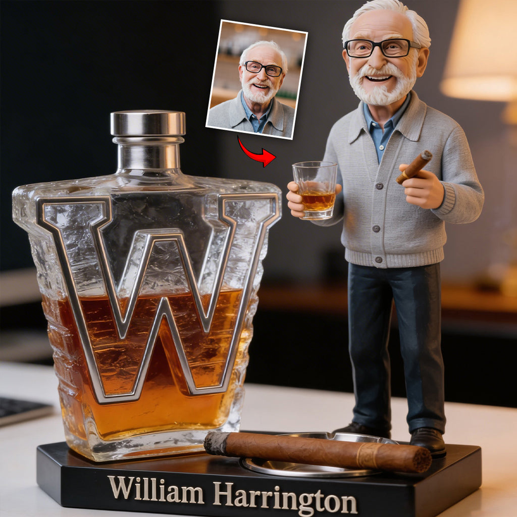Custom Photo Older Latina Bearded Man Whiskey Cigar Custom Shaped Acrylic Plaque Gift for Him