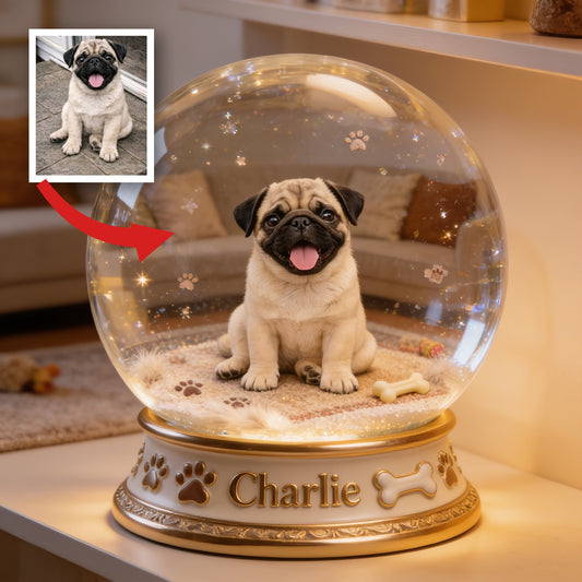Personalized Wrinkly Fawn Pug Acrylic Snow Globe Table Decor, Dog Lover Gift