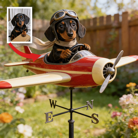 Custom Photo Dachshund Pilot Airplane Weather Vane Pet Lover Garden Decor