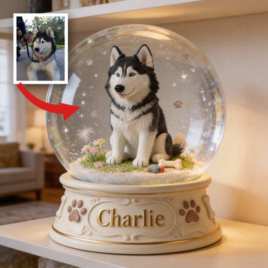 Personalized Blue Eyed Siberian Husky Acrylic Snow Globe Table Decor Dog Gift