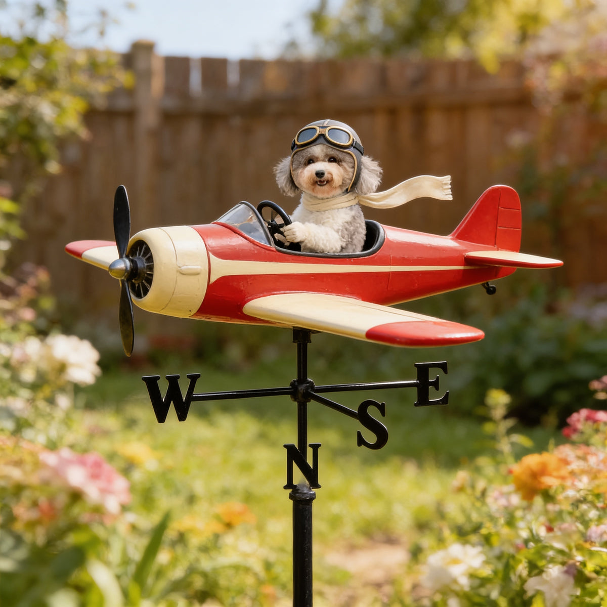 Custom Photo Curly Poodle Pilot Weather Vane Garden Pet Lover Gift