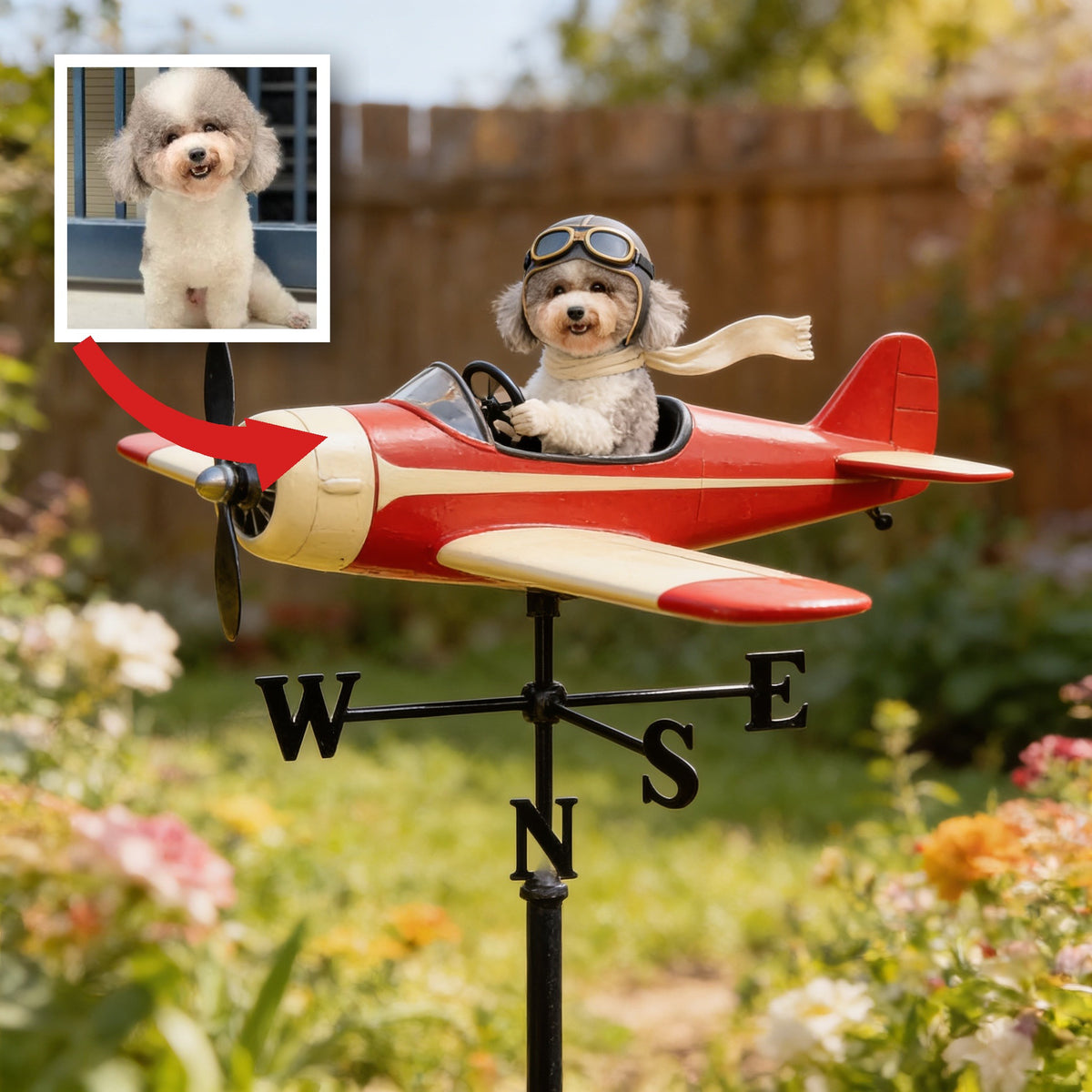 Custom Photo Curly Poodle Pilot Weather Vane Garden Pet Lover Gift