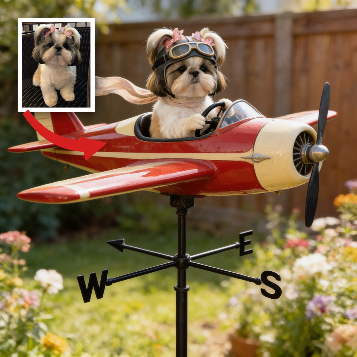 Custom Photo Shih Tzu Pilot Weather Vane Pet Lover Garden Decor Gift