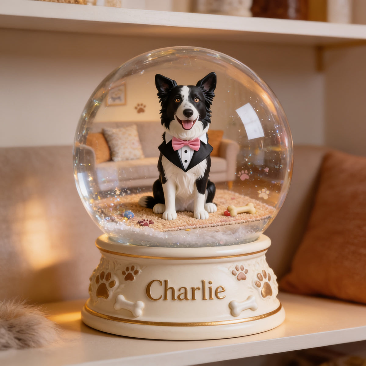 Personalized Black and White Border Collie Snow Globe Table Decor Pet Lover Gift