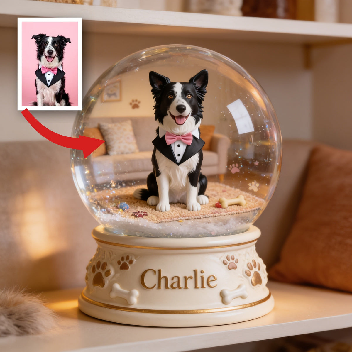 Personalized Black and White Border Collie Snow Globe Table Decor Pet Lover Gift