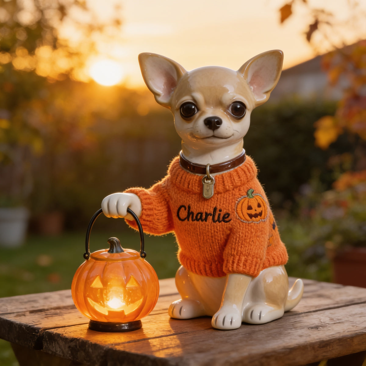 Personalized Fall Chihuahua Solar Acrylic Light Garden Decor