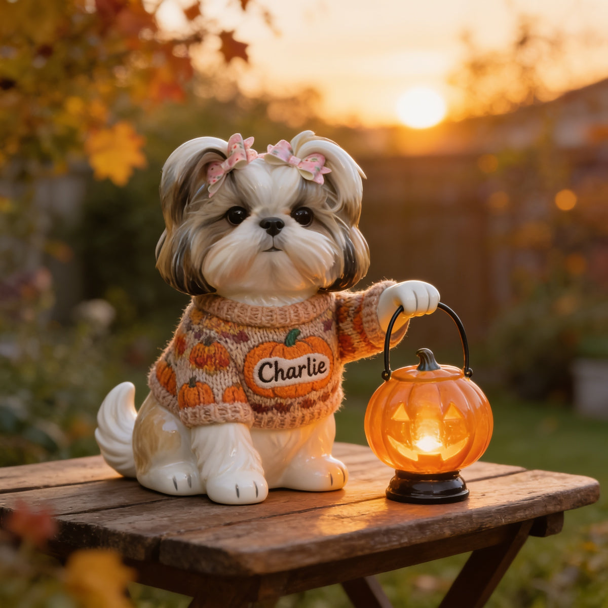 Personalized Fall Cute Shih Tzu Solar Acrylic Light Garden Decor Gift