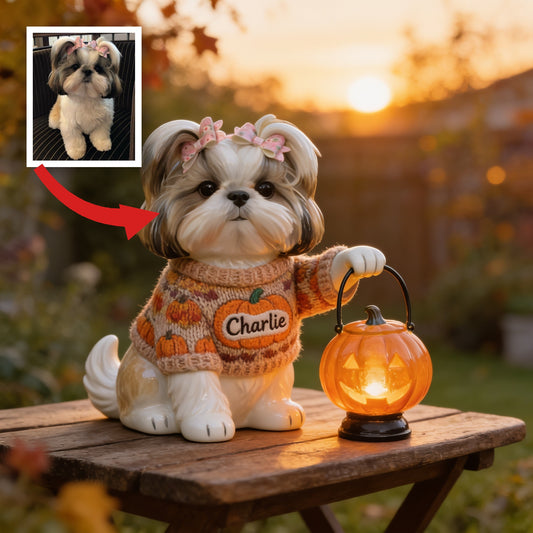 Personalized Fall Cute Shih Tzu Solar Acrylic Light Garden Decor Gift