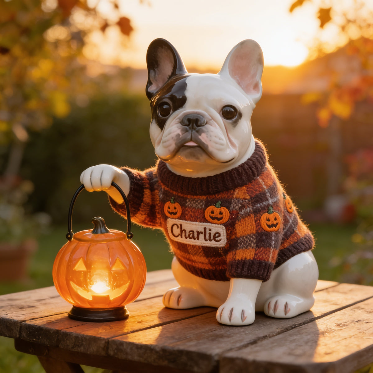 Personalized Fall French Bulldog Solar Acrylic Light Garden Decor