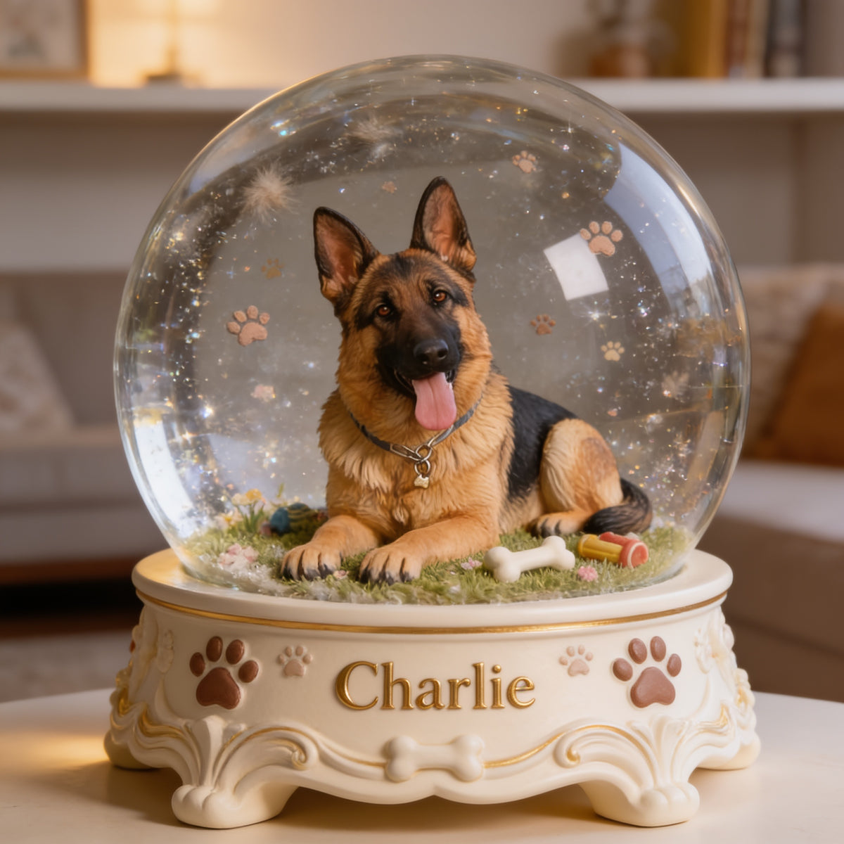 Personalized German Shepherd Acrylic Snow Globe Table Decor Dog Lover Gift